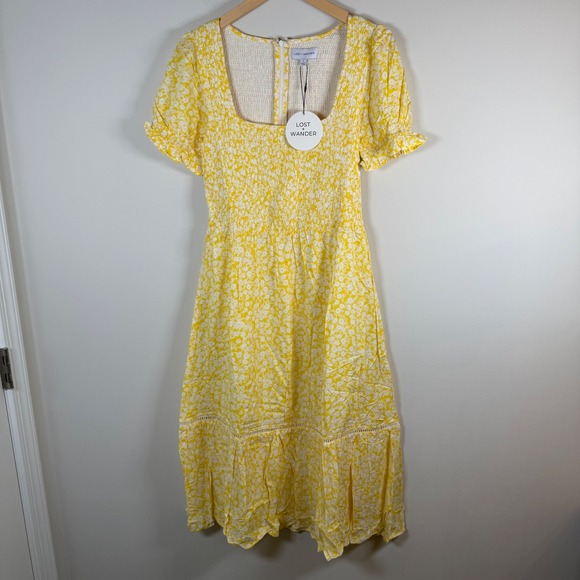 NEW Lost + Wander Sweet Summer Daze Yellow Floral Smocked Midi Dress Small NWT - Picture 2 of 8